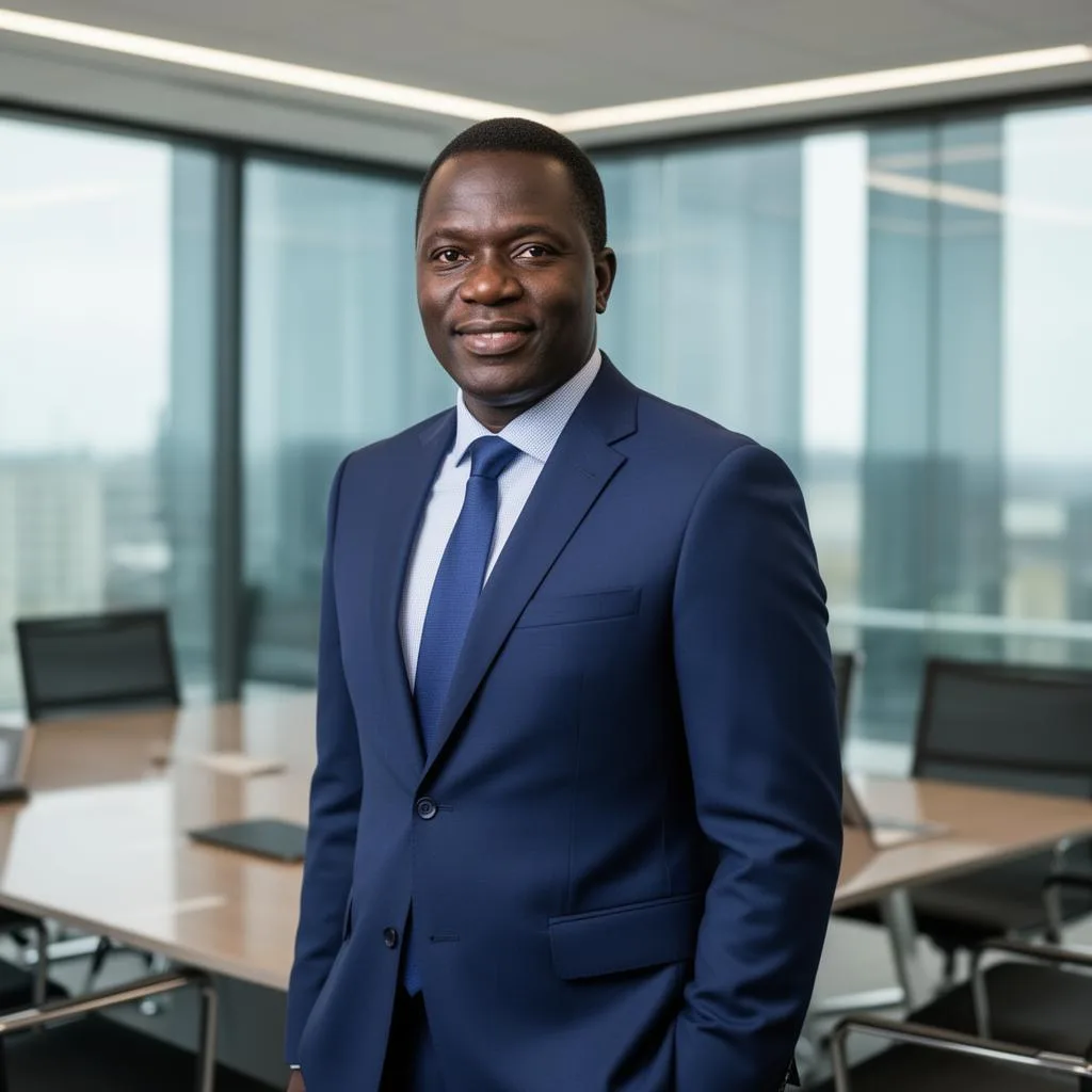 Ugandan business leader in a modern boardroom